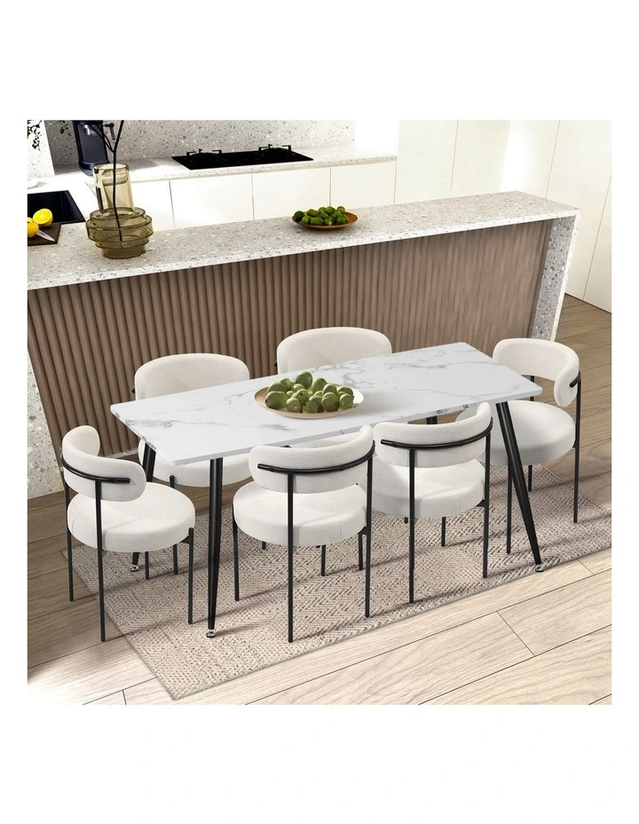 Oikiture 4x Dining Chair Round Boucle Kitchen Lounge Seats Backrest White image 5