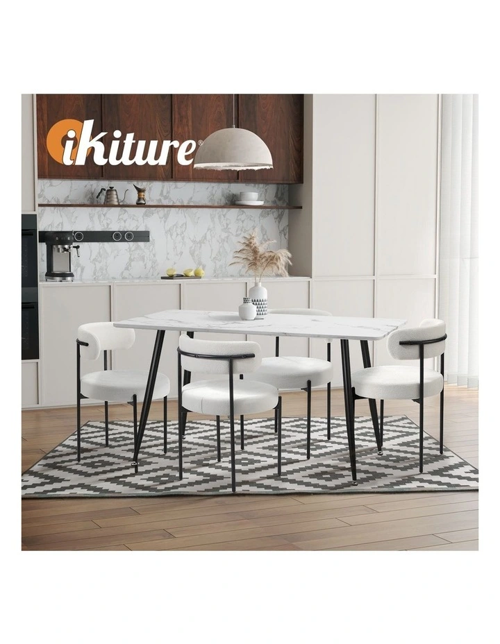 Oikiture 4x Dining Chair Round Boucle Kitchen Lounge Seats Backrest White image 7