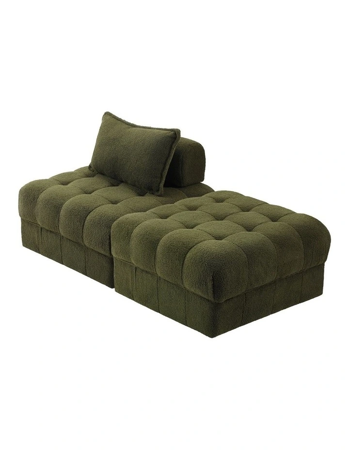 Oikiture 2 Seater Boucle Modular Sofa & Ottoman Set Armless TOFU Back Green image 1