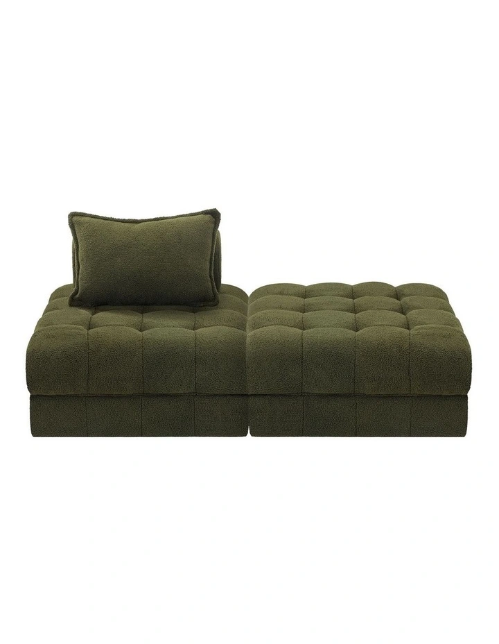 Oikiture 2 Seater Boucle Modular Sofa & Ottoman Set Armless TOFU Back Green image 2