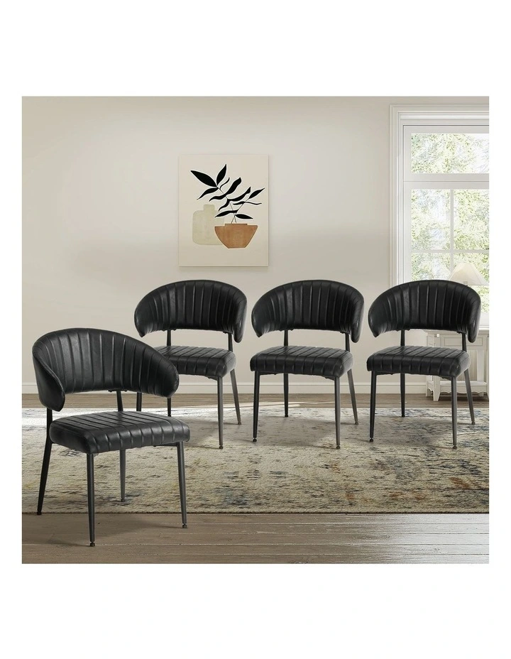 Oikiture 4x PU Leather Dining Chair Kitchen Padded Seat Black image 4