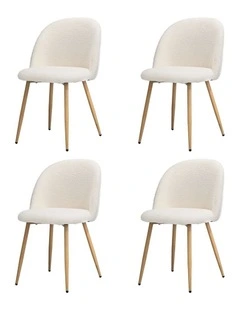 Oikiture 4x Dining Chairs Accent Chair Armchair Upholstered Sherpa Wooden White