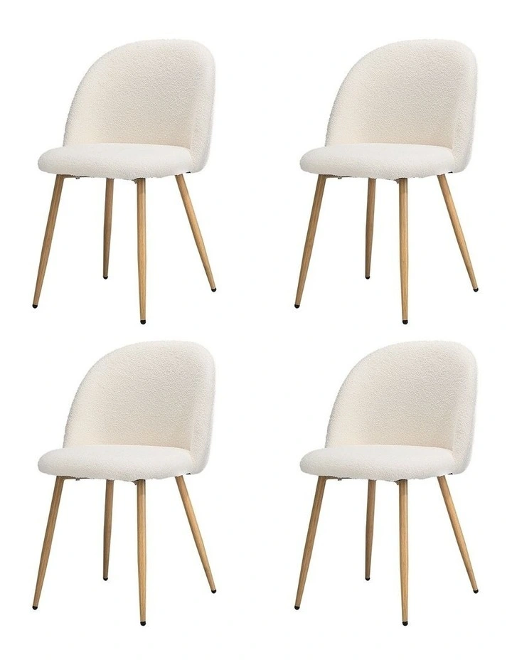 Oikiture 4x Dining Chairs Accent Chair Armchair Upholstered Sherpa Wooden White image 4