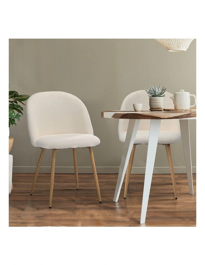 Oikiture 4x Dining Chairs Accent Chair Armchair Upholstered Sherpa Wooden White image 5