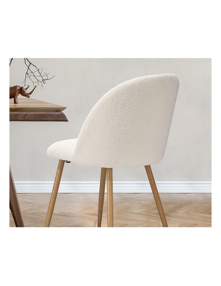 Oikiture 4x Dining Chairs Accent Chair Armchair Upholstered Sherpa Wooden White image 6