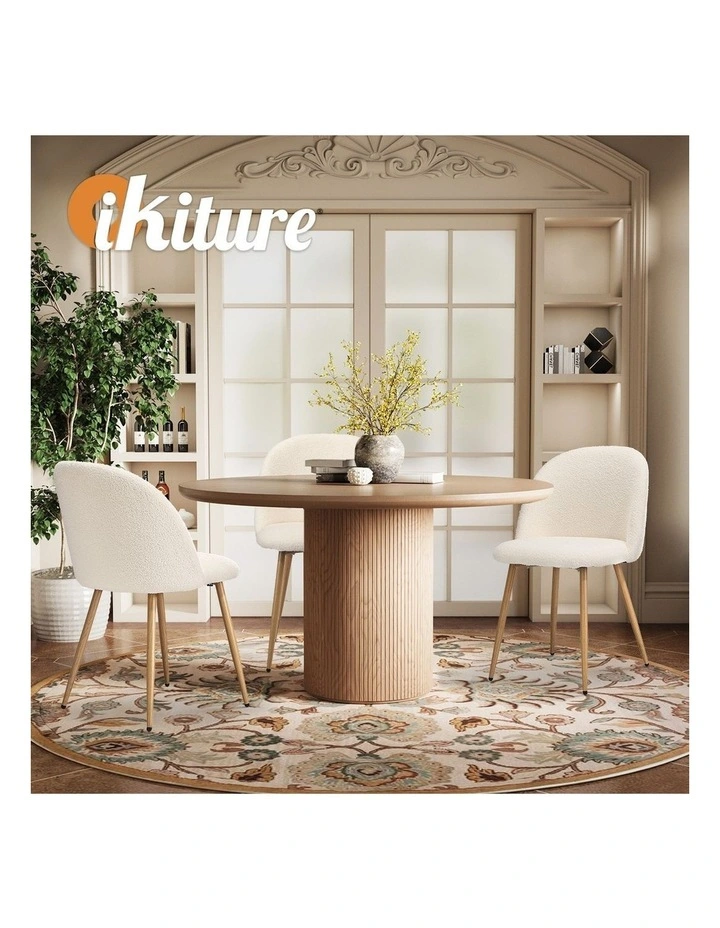 Oikiture 4x Dining Chairs Accent Chair Armchair Upholstered Sherpa Wooden White image 7