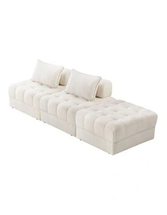 Oikiture 3 Seater Boucle Modular Sofa & Ottoman Set Armless TOFU Back White
