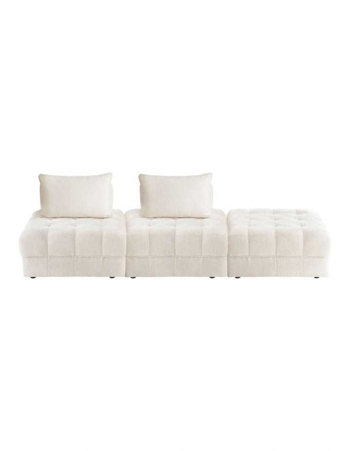Oikiture 3 Seater Boucle Modular Sofa & Ottoman Set Armless TOFU Back White image 2