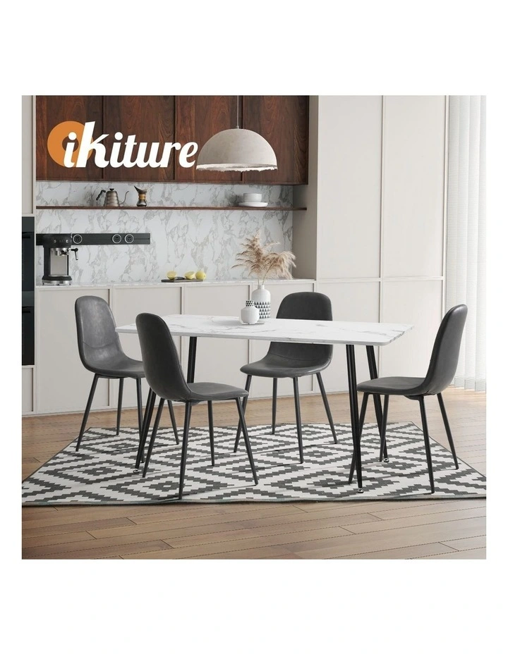 Oikiture 4x Dining Chairs Kitchen Accent Chair Lounge Room PU Leather Grey image 7