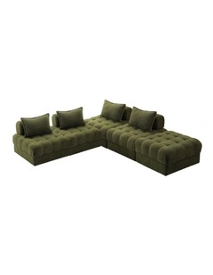 Oikiture 5 Seater Boucle Modular Sofa & Ottoman Set Armless TOFU Back Green