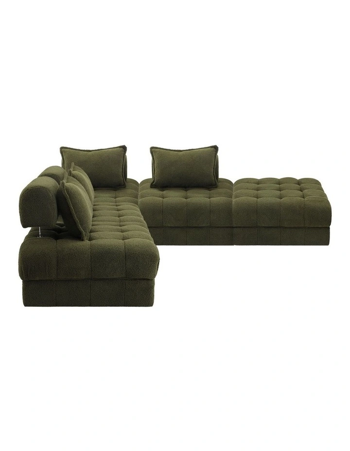 Oikiture 5 Seater Boucle Modular Sofa & Ottoman Set Armless TOFU Back Green image 2
