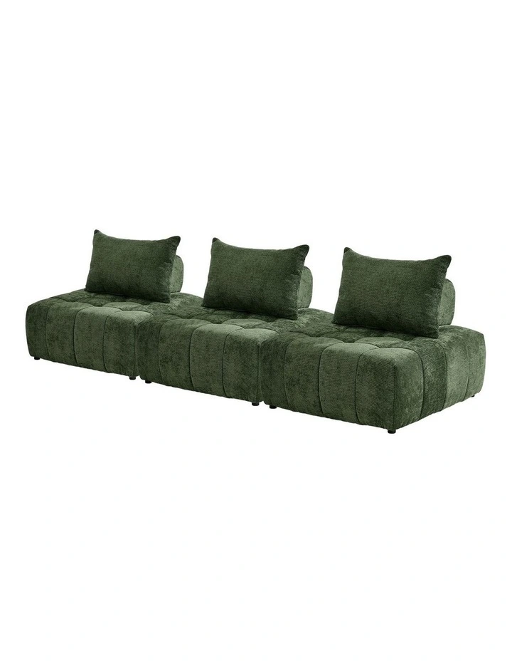 Oikiture 3x Chenille Modular Sofa Floor Lounge Chair w/Pillow TOFU Armless Green image 1