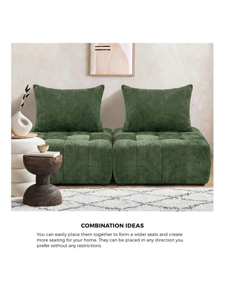 Oikiture 3x Chenille Modular Sofa Floor Lounge Chair w/Pillow TOFU Armless Green image 5
