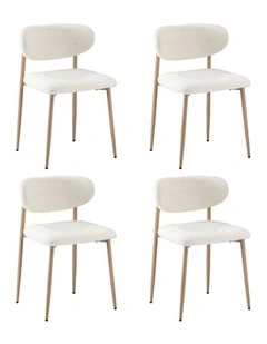 Oikiture 4x Dining Chairs Kitchen Chair Cafe Lounge Chair Boucle Wood&White