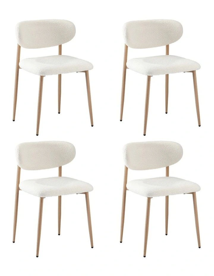 Oikiture 4x Dining Chairs Kitchen Chair Cafe Lounge Chair Boucle Wood&White image 1