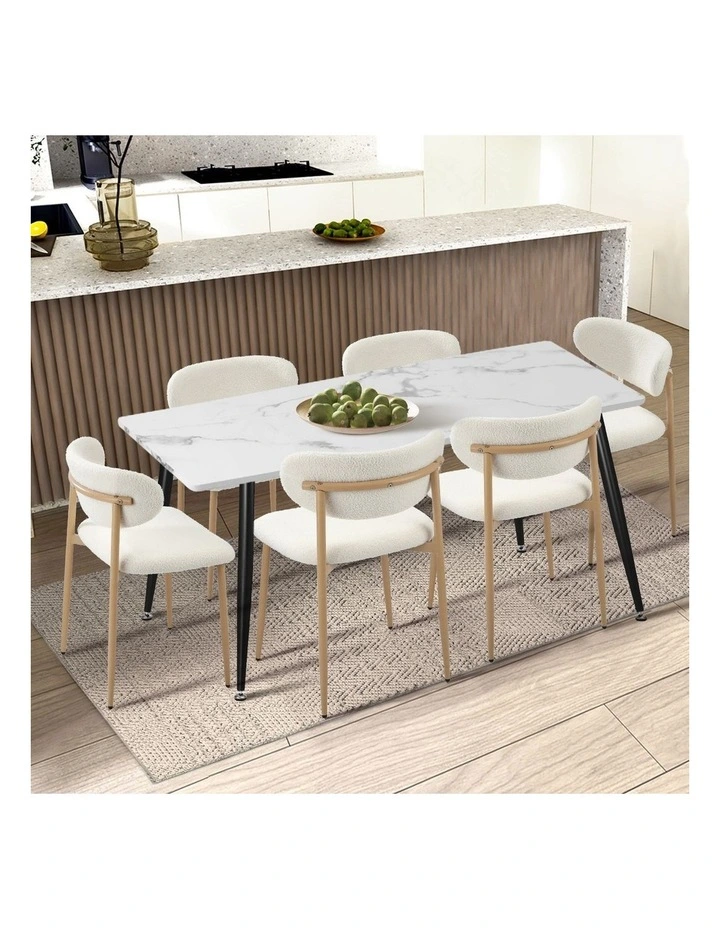Oikiture 4x Dining Chairs Kitchen Chair Cafe Lounge Chair Boucle Wood&White image 5
