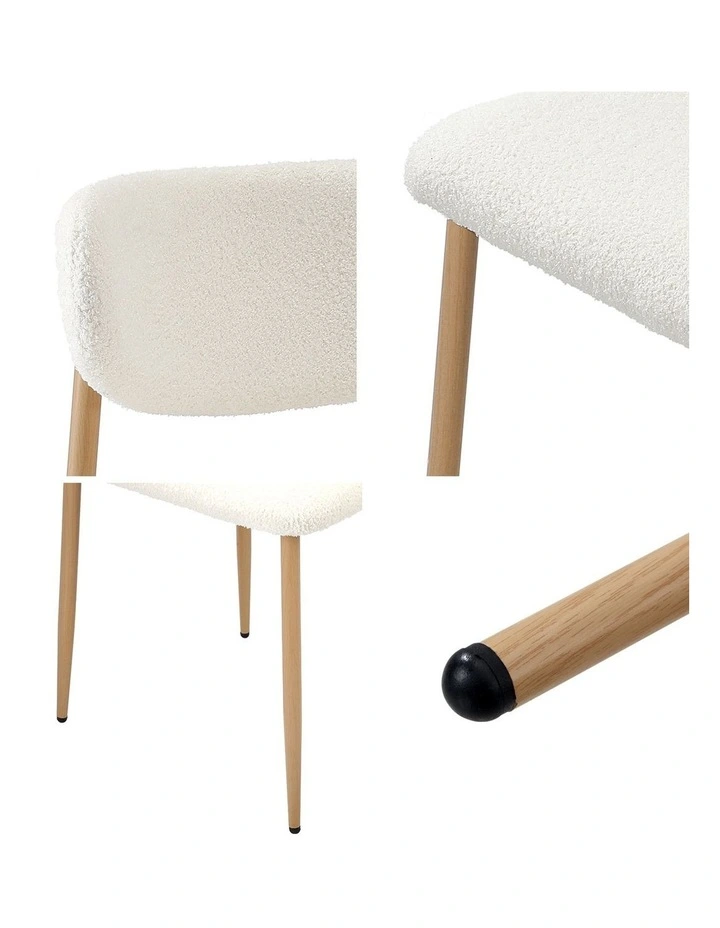 Oikiture 4x Dining Chairs Kitchen Chair Cafe Lounge Chair Boucle Wood&White image 6