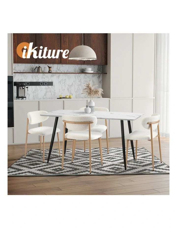 Oikiture 4x Dining Chairs Kitchen Chair Cafe Lounge Chair Boucle Wood&White image 7