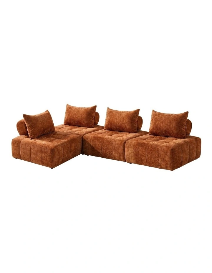 Oikiture 4x Chenille Modular Sofa Floor Lounge Chair w/Pillow TOFU Armless Brown image 1