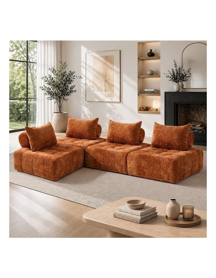 Oikiture 4x Chenille Modular Sofa Floor Lounge Chair w/Pillow TOFU Armless Brown image 4