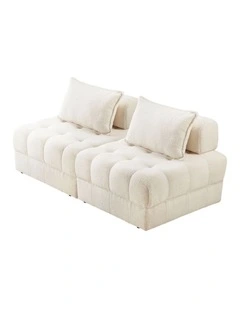 Oikiture 2 Seater Boucle Modular Sofa Lounge Chair Armless TOFU Back White
