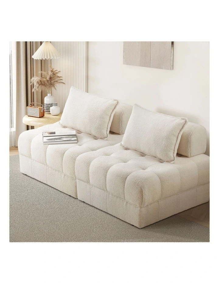 Oikiture 2 Seater Boucle Modular Sofa Lounge Chair Armless TOFU Back White image 4