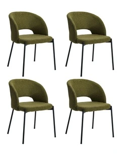 Oikiture 4x Armchair Dining Chair Accent Chairs Tub Armchairs Sherpa Green&Black