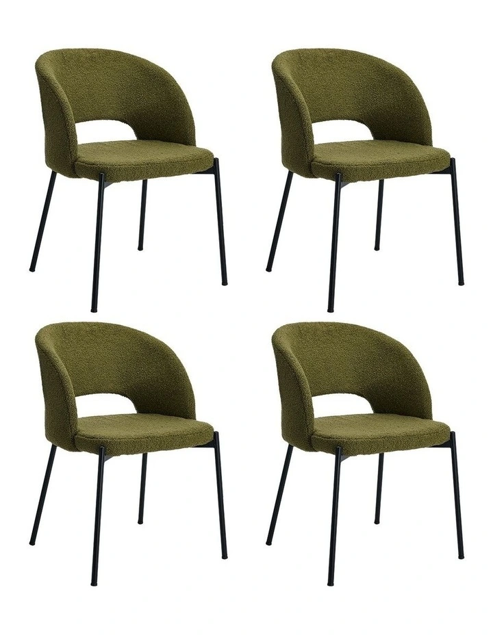 Oikiture 4x Armchair Dining Chair Accent Chairs Tub Armchairs Sherpa Green&Black image 1