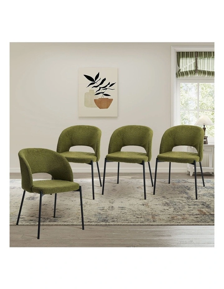 Oikiture 4x Armchair Dining Chair Accent Chairs Tub Armchairs Sherpa Green&Black image 4