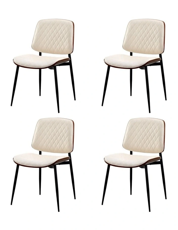Oikiture 4x Dining Chairs Retro Faux Leather Solid Beech Wood Metal Legs White image 1