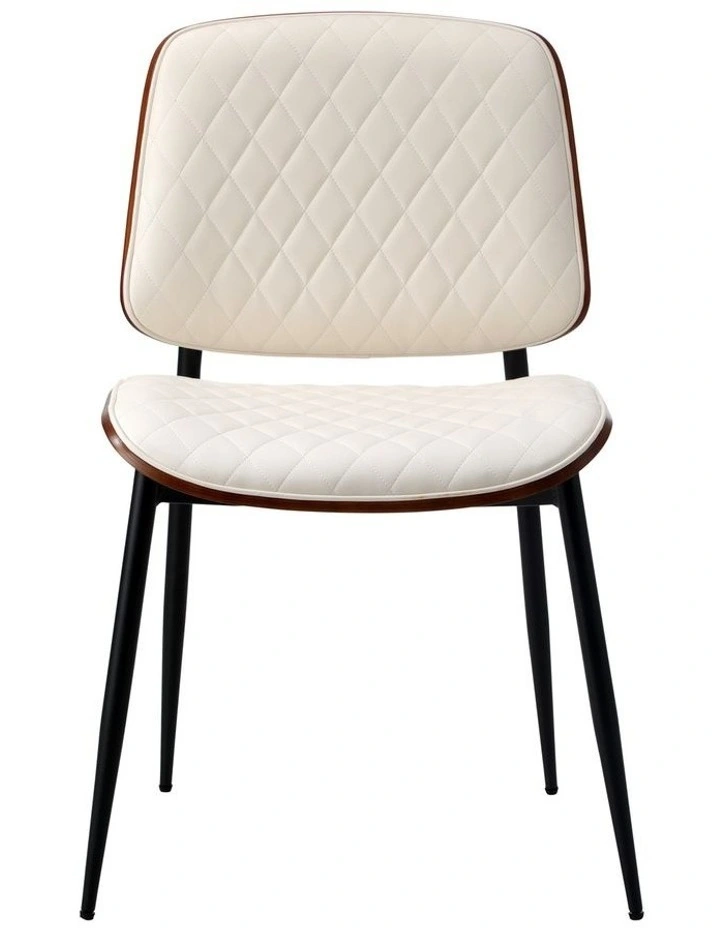 Oikiture 4x Dining Chairs Retro Faux Leather Solid Beech Wood Metal Legs White image 2