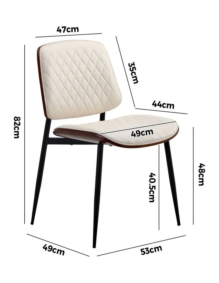 Oikiture 4x Dining Chairs Retro Faux Leather Solid Beech Wood Metal Legs White image 3