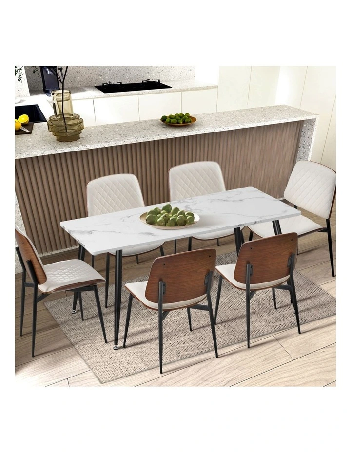 Oikiture 4x Dining Chairs Retro Faux Leather Solid Beech Wood Metal Legs White image 5