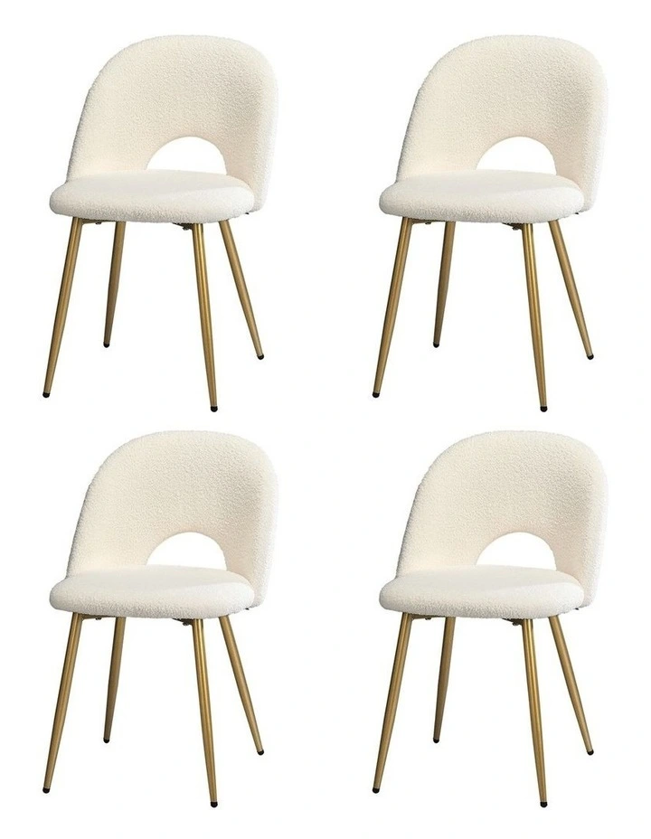 Oikiture 4PCS Dining Chairs Accent Chair Armchair Sherpa Golden White image 4