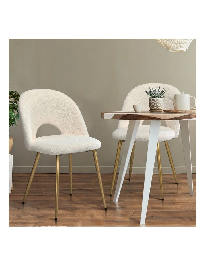 Oikiture 4PCS Dining Chairs Accent Chair Armchair Sherpa Golden White image 5
