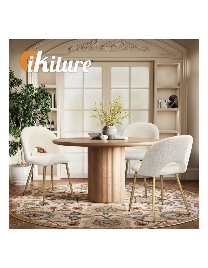 Oikiture 4PCS Dining Chairs Accent Chair Armchair Sherpa Golden White image 7