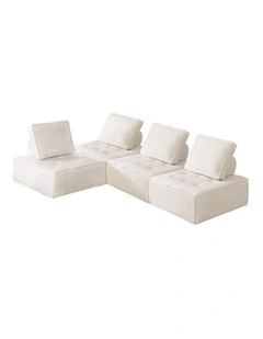 Oikiture 4PCS Modular Sofa Lounge Chair Armless TOFU Back Sherpa White