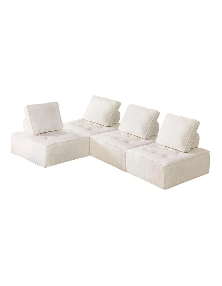 Oikiture 4PCS Modular Sofa Lounge Chair Armless TOFU Back Sherpa White image 1