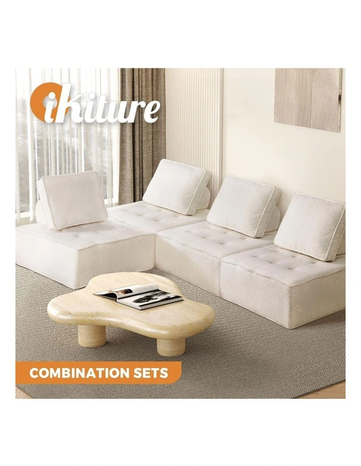Oikiture 4PCS Modular Sofa Lounge Chair Armless TOFU Back Sherpa White image 4