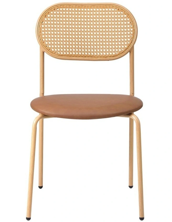 Oikiture 4PCS Dining Chair Accent Chairs Rattan Furniture PU Leather Brown image 2
