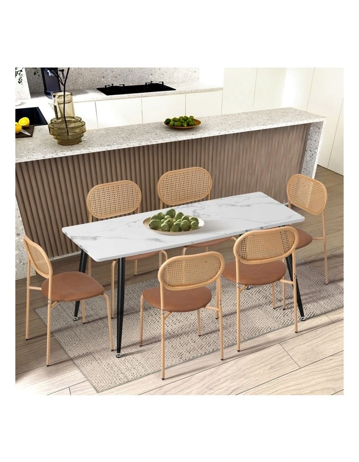 Oikiture 4PCS Dining Chair Accent Chairs Rattan Furniture PU Leather Brown image 5