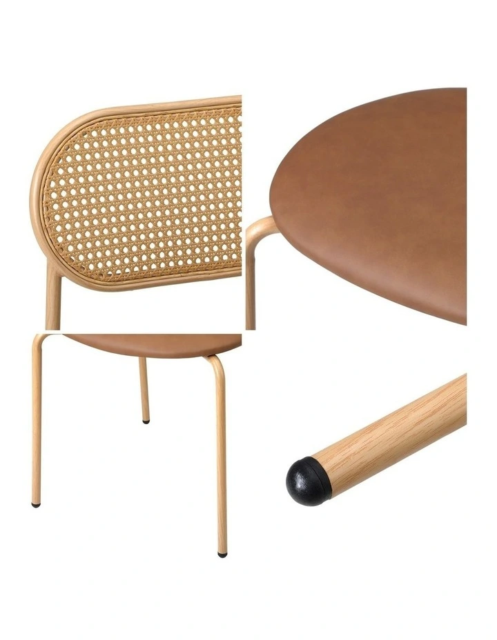 Oikiture 4PCS Dining Chair Accent Chairs Rattan Furniture PU Leather Brown image 6