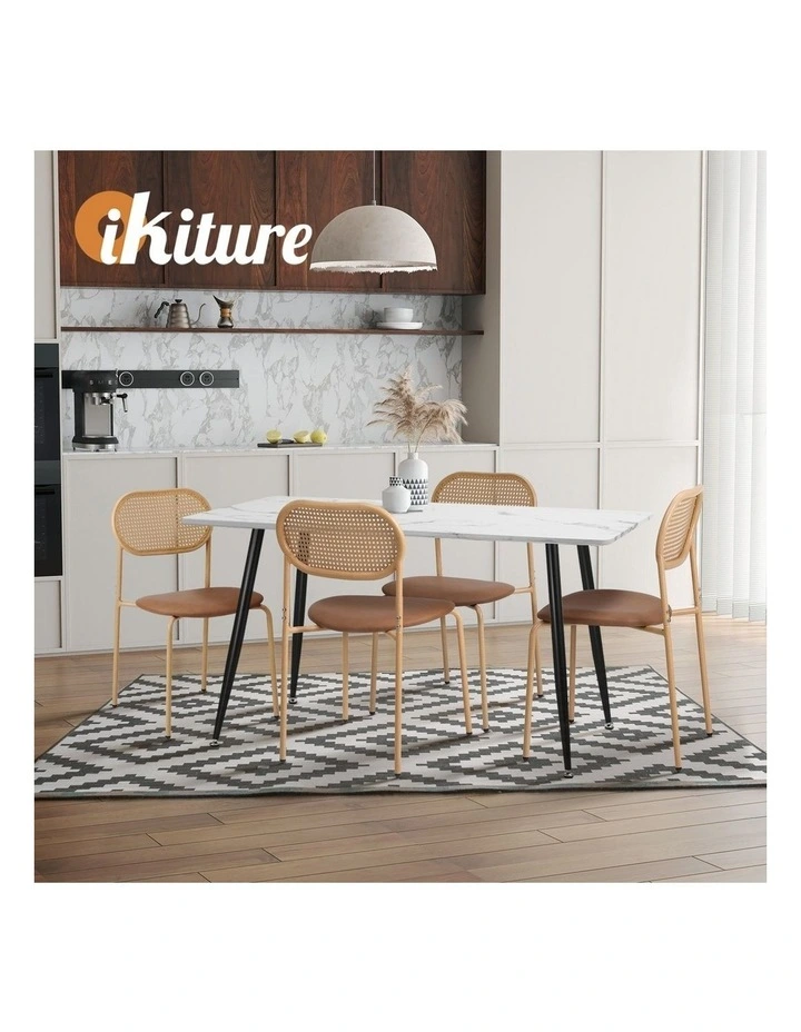 Oikiture 4PCS Dining Chair Accent Chairs Rattan Furniture PU Leather Brown image 7