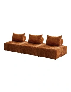 Oikiture 3x Chenille Modular Sofa Floor Lounge Chair w/Pillow TOFU Armless Brown