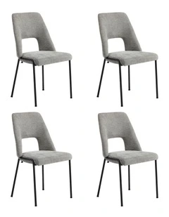 Oikiture 4x Dining Chairs Chenille Fabric Kitchen Side Chair Grey