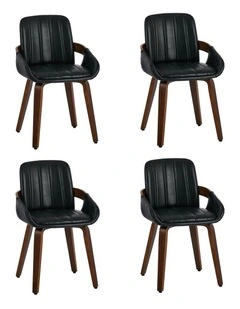 Oikiture 4x Dining Chairs PU Leather Kitchen Chairs Bentwood Armchair Black