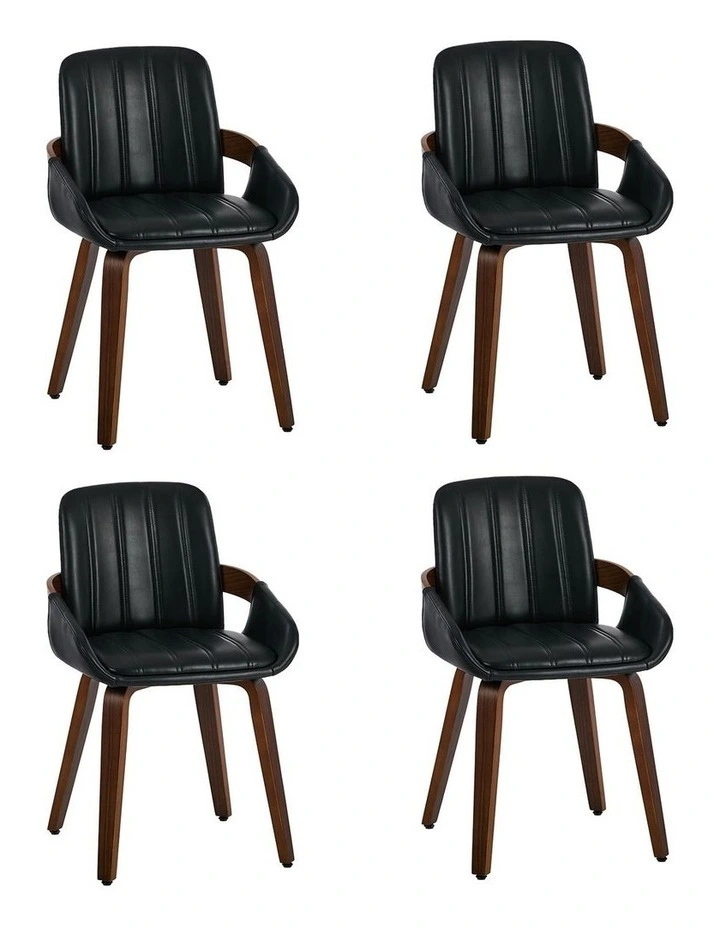 Oikiture 4x Dining Chairs PU Leather Kitchen Chairs Bentwood Armchair Black image 1