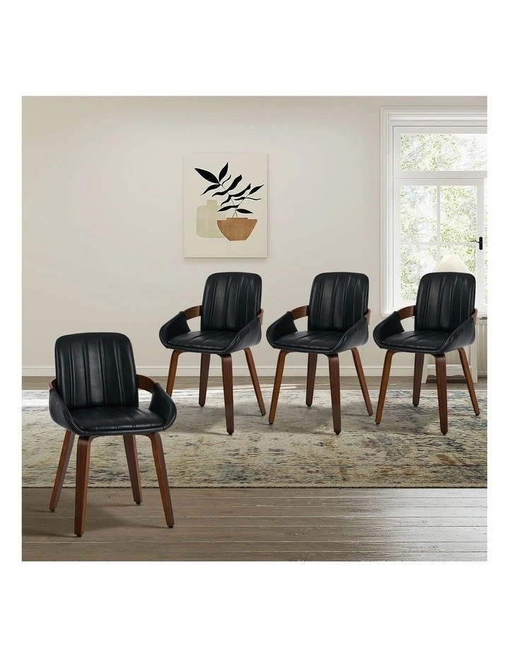 Oikiture 4x Dining Chairs PU Leather Kitchen Chairs Bentwood Armchair Black image 4
