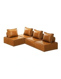 Oikiture 4PC Modular Sofa Lounge Chair Armless TOFU Back PU Leather Brown