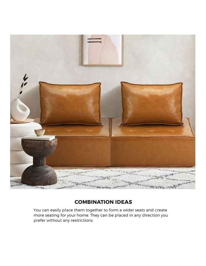 Oikiture 4PC Modular Sofa Lounge Chair Armless TOFU Back PU Leather Brown image 5